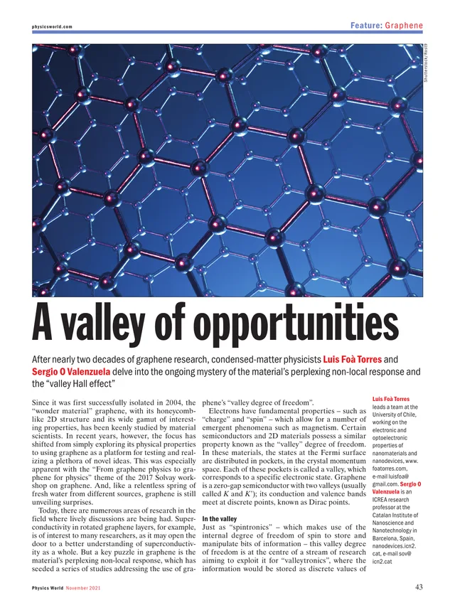 A valley of opportunities — Physics World feature opening page